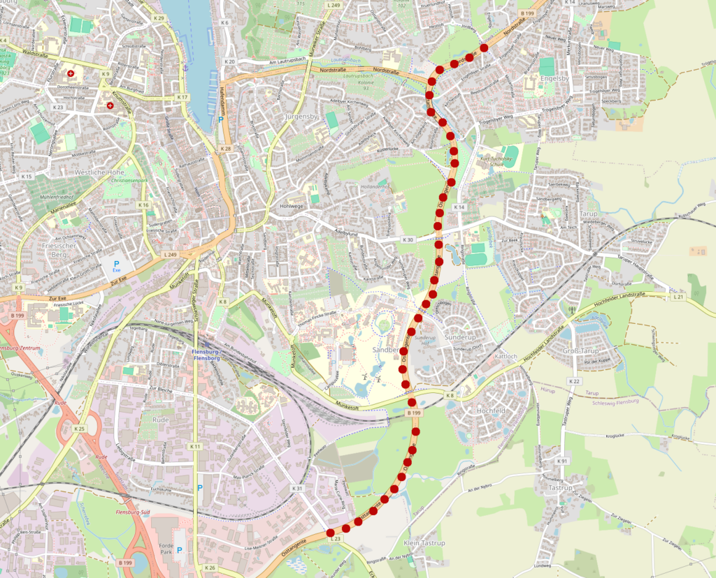 Streckenverlauf Sanierung Osttangente B199. (Bildquelle: openstreetmap.org)